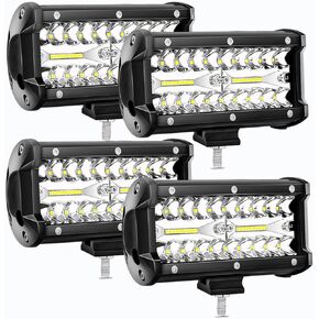 شريط إضاءة LED 7 بوصة، 240 وات 24000 لومن مصابيح قيادة الضباب، شعاع الفيضانات والبقع، ضوء عمل LED مقاوم للماء للشاحنة، الجرار، السيارة، الطرق الوعرة، UTV، سيارات الدفع الرباعي، قضبان إضاءة القوارب (عبوتان)