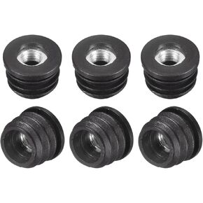 uxcell 6Pcs Plastic Threaded Tube Inserts with M8 Thread, for 22mm/0.86" OD Round Tube, Adjustable Round Black Plastic Plug Caster Insert Chair End Caps Furniture Leg Plug