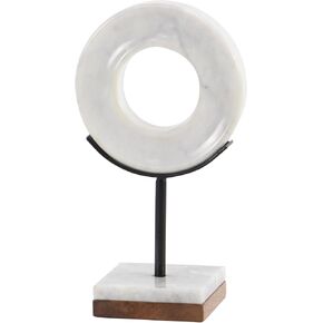 CosmoLiving by Cosmopolitan Marble Geometric Decorative Sculpture Circle Home Decor Statue with Marble Stand, Accent Figurine 6" x 4" x 11", White