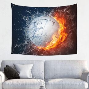 Gbuzozie Football Ball In Fire And Water Tapestry Soccer Sport Wall Hanging Decor For Bedroom Living Room Dorm 60x40 Inches