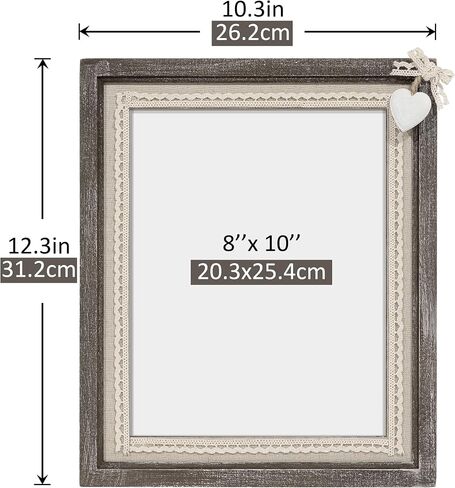 Sapowerntus 8x10 Picture Frames Rustic Wood Farmhouse Cute Heart Love Solid Wooden Family Photo Frame Lace Bow Glass Boho Wall Decor Hanging Tabletop Kids Mom Mother Wedding Gift in Saudi Arabia