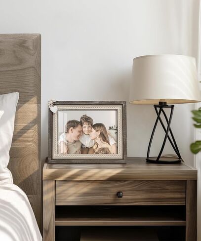 Sapowerntus 8x10 Picture Frames Rustic Wood Farmhouse Cute Heart Love Solid Wooden Family Photo Frame Lace Bow Glass Boho Wall Decor Hanging Tabletop Kids Mom Mother Wedding Gift in Saudi Arabia