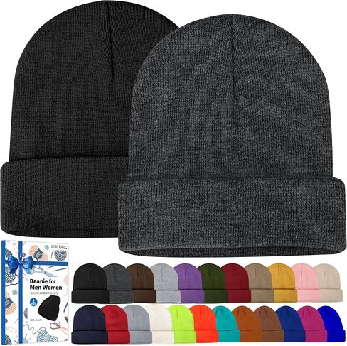Beanies for Men Women 2 Pack Fall Winter Men's Hats Unisex Warm Knit Skullies Beanies Soft Ski Caps in Saudi Arabia
