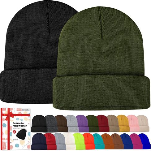 Beanies for Men Women 2 Pack Fall Winter Men's Hats Unisex Warm Knit Skullies Beanies Soft Ski Caps in Saudi Arabia