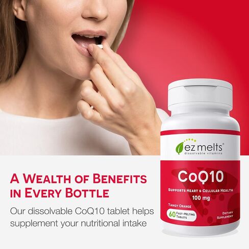 EZ Melts Dissolvable Ubiquinol 100mg, Active Form of CoQ10, Heart Health Supplements for Men & Women, Sugar-Free, 2-Month Supply in Saudi Arabia