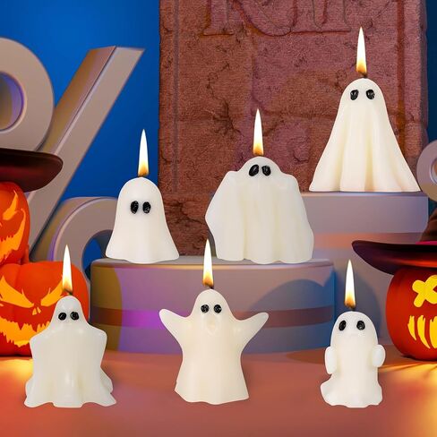 6 Pcs Ghost Candles, Cute Halloween Ghost Shaped Scented Candle Spooky Decoration White Soy Wax for Halloween Table Party Favor, Indoor Decor Gifts in Saudi Arabia