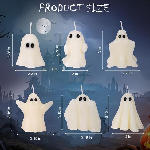 6 Pcs Ghost Candles, Cute Halloween Ghost Shaped Scented Candle Spooky Decoration White Soy Wax for Halloween Table Party Favor, Indoor Decor Gifts in Saudi Arabia