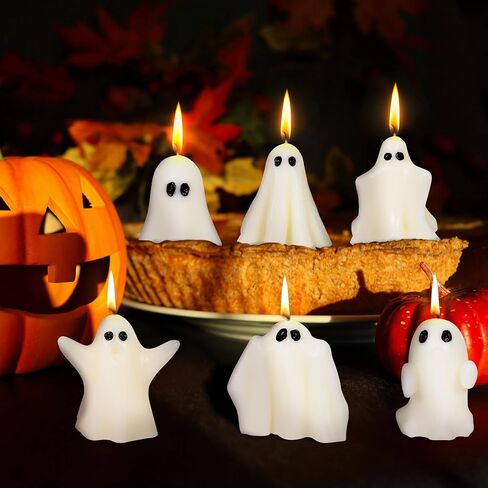 6 Pcs Ghost Candles, Cute Halloween Ghost Shaped Scented Candle Spooky Decoration White Soy Wax for Halloween Table Party Favor, Indoor Decor Gifts in Saudi Arabia