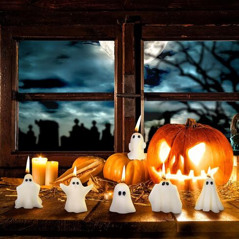 6 Pcs Ghost Candles, Cute Halloween Ghost Shaped Scented Candle Spooky Decoration White Soy Wax for Halloween Table Party Favor, Indoor Decor Gifts in Saudi Arabia