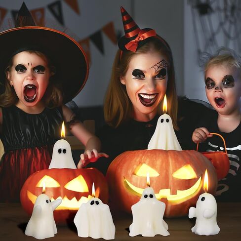 6 Pcs Ghost Candles, Cute Halloween Ghost Shaped Scented Candle Spooky Decoration White Soy Wax for Halloween Table Party Favor, Indoor Decor Gifts in Saudi Arabia