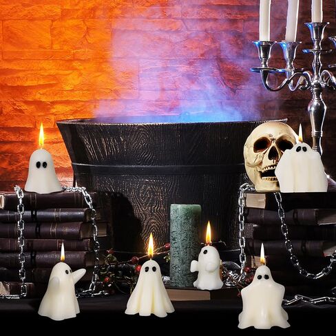6 Pcs Ghost Candles, Cute Halloween Ghost Shaped Scented Candle Spooky Decoration White Soy Wax for Halloween Table Party Favor, Indoor Decor Gifts in Saudi Arabia