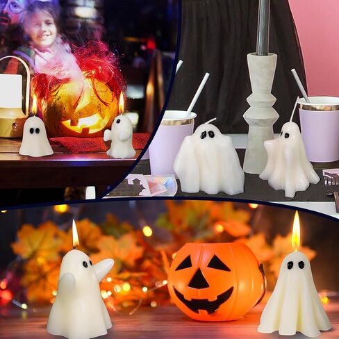 6 Pcs Ghost Candles, Cute Halloween Ghost Shaped Scented Candle Spooky Decoration White Soy Wax for Halloween Table Party Favor, Indoor Decor Gifts in Saudi Arabia