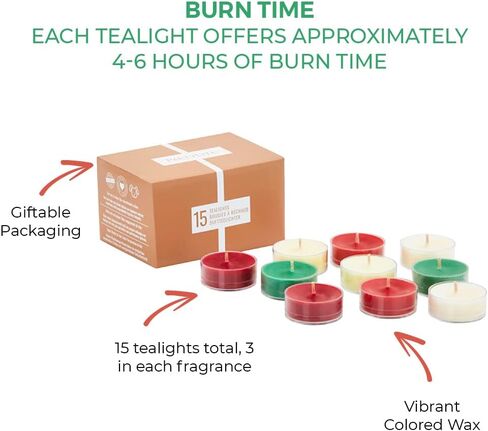 PartyLite 15-Piece Tealight Sampler, Fragranced Tea Light Candles Gift Set, Made in The USA (Tis The Season) in Saudi Arabia