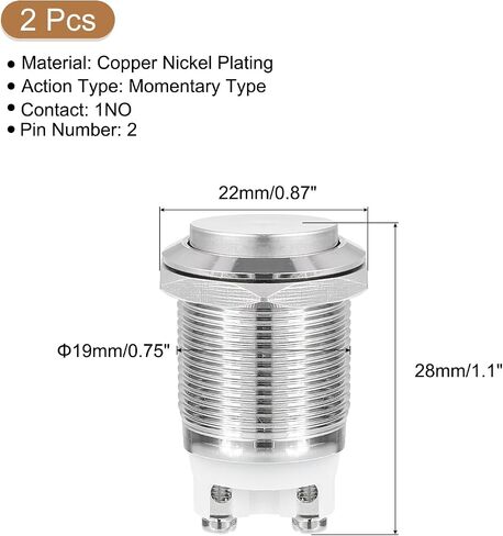 uxcell Latching Metal Push Button Switch 16mm Mounting Dia 1NO Silver LED Light, High Head, 2pcs in Saudi Arabia