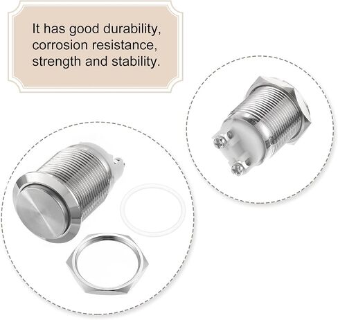 uxcell Latching Metal Push Button Switch 16mm Mounting Dia 1NO Silver LED Light, High Head, 2pcs in Saudi Arabia