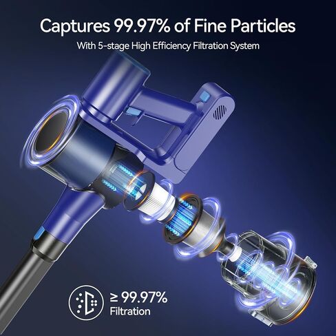 Cordless Vacuum Cleaner, Lightweight Stick Vacuum Cleaner with 45 Min Runtime Detachable Battery, Brushless Motor, 24kPa Powerful Suction Vacuum for Carpet Hard Floor Pet Hair in Saudi Arabia