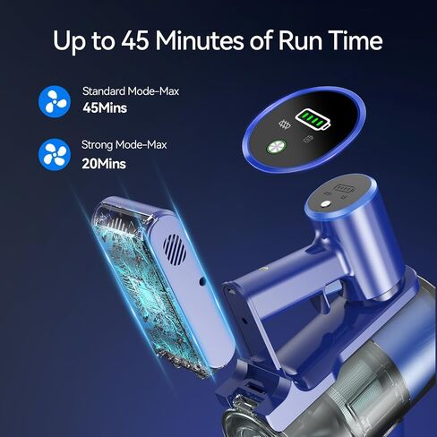 Cordless Vacuum Cleaner, Lightweight Stick Vacuum Cleaner with 45 Min Runtime Detachable Battery, Brushless Motor, 24kPa Powerful Suction Vacuum for Carpet Hard Floor Pet Hair in Saudi Arabia