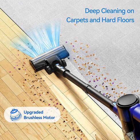 Cordless Vacuum Cleaner, Lightweight Stick Vacuum Cleaner with 45 Min Runtime Detachable Battery, Brushless Motor, 24kPa Powerful Suction Vacuum for Carpet Hard Floor Pet Hair in Saudi Arabia