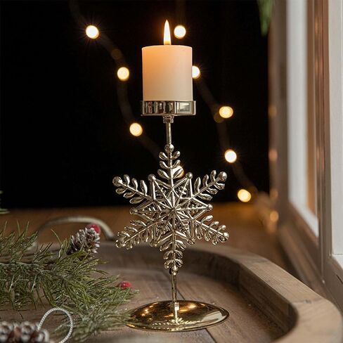 Candle Holders Christmas Decor: Gold Christmas Flower Candlestick for Taper Table Centerpiece Festive Ornaments Mantel Home, Set of 2 in Saudi Arabia