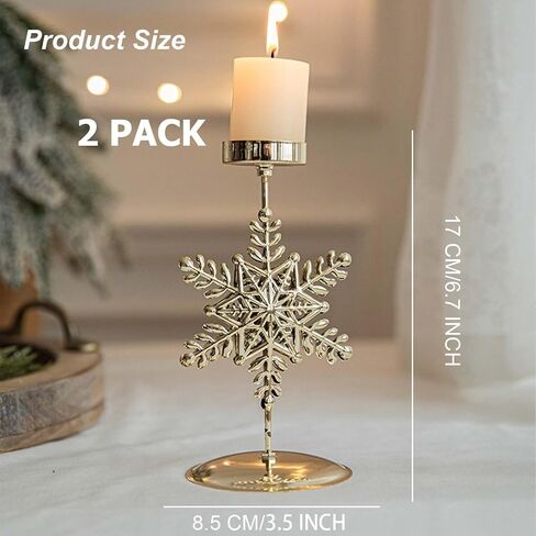 Candle Holders Christmas Decor: Gold Christmas Flower Candlestick for Taper Table Centerpiece Festive Ornaments Mantel Home, Set of 2 in Saudi Arabia
