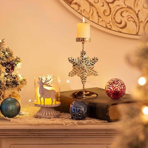Candle Holders Christmas Decor: Gold Christmas Flower Candlestick for Taper Table Centerpiece Festive Ornaments Mantel Home, Set of 2 in Saudi Arabia