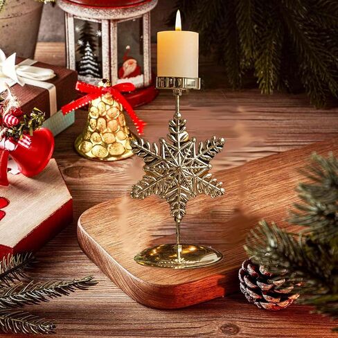 Candle Holders Christmas Decor: Gold Christmas Flower Candlestick for Taper Table Centerpiece Festive Ornaments Mantel Home, Set of 2 in Saudi Arabia