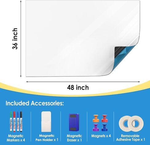 MaxGear White Board 24"x36" Dry Erase Board Adhesive Whiteboard Dry Erase Board for Wall, Office, Conference Room, Classroom, Home, 4 Markers, 1 Marker Holder, 1 Eraser, 4 Magnets, 1 Removable Tape in Saudi Arabia