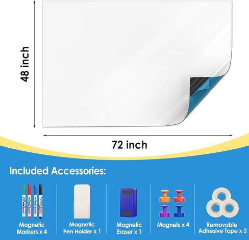 MaxGear White Board 24"x36" Dry Erase Board Adhesive Whiteboard Dry Erase Board for Wall, Office, Conference Room, Classroom, Home, 4 Markers, 1 Marker Holder, 1 Eraser, 4 Magnets, 1 Removable Tape in Saudi Arabia