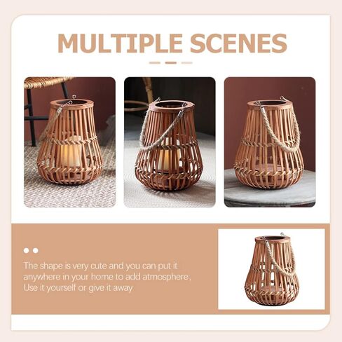 OSALADI Hanging Candle Lanterns Wicker Candle Holder Decorative Light Bulb Pendant Lamp Shade Replacement Lamp Cover Garden Lantern Pendant Vintage Lantern Household Ornaments Bamboo in Kuwait