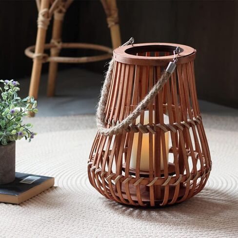 OSALADI Hanging Candle Lanterns Wicker Candle Holder Decorative Light Bulb Pendant Lamp Shade Replacement Lamp Cover Garden Lantern Pendant Vintage Lantern Household Ornaments Bamboo in Kuwait