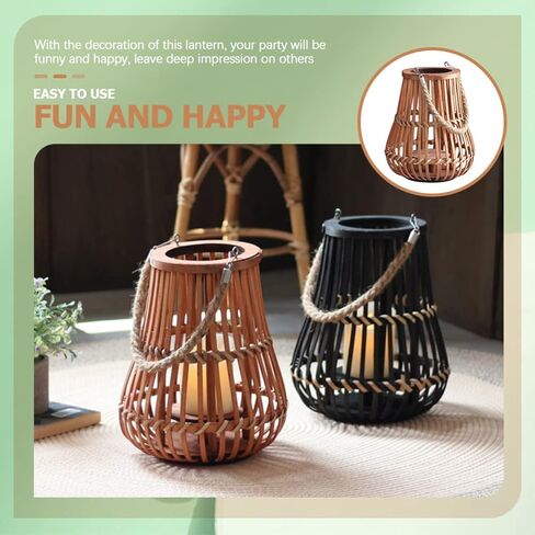 OSALADI Hanging Candle Lanterns Wicker Candle Holder Decorative Light Bulb Pendant Lamp Shade Replacement Lamp Cover Garden Lantern Pendant Vintage Lantern Household Ornaments Bamboo in Kuwait