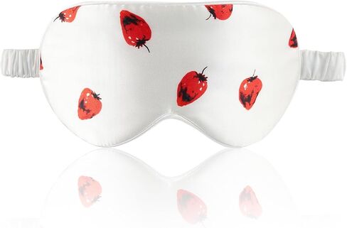 THXSILK Sleep Mask 100% 19 Momme Pure Mulberry Silk Super Smooth Cooling Decorative Sleep Eye Mask Blackout Eye Cover with Wide Head Strap, Strawberry-White in Saudi Arabia