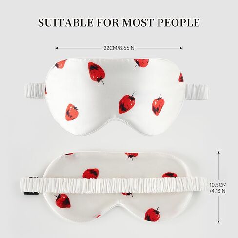 THXSILK Sleep Mask 100% 19 Momme Pure Mulberry Silk Super Smooth Cooling Decorative Sleep Eye Mask Blackout Eye Cover with Wide Head Strap, Strawberry-White in Saudi Arabia