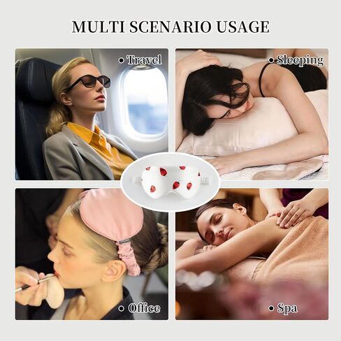 THXSILK Sleep Mask 100% 19 Momme Pure Mulberry Silk Super Smooth Cooling Decorative Sleep Eye Mask Blackout Eye Cover with Wide Head Strap, Strawberry-White in Saudi Arabia