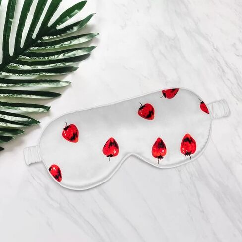 THXSILK Sleep Mask 100% 19 Momme Pure Mulberry Silk Super Smooth Cooling Decorative Sleep Eye Mask Blackout Eye Cover with Wide Head Strap, Strawberry-White in Saudi Arabia