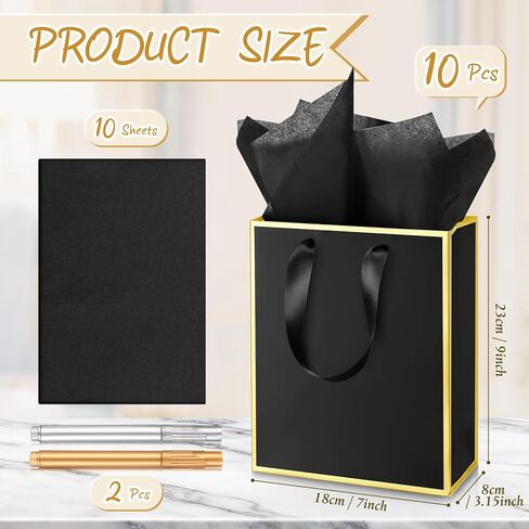 10 عبوات من أكياس الهدايا الورقية المعدنية من Yeaqee مع مقابض ومناديل ورقية شكرًا لك على حقائب هدايا لحفلات الزفاف وحفلات الزفاف وحقائب هدايا 5 حواس له في عيد ميلادها 9 × 7 × 3.1 بوصة (أزرق داكن، ذهبي) in Kuwait