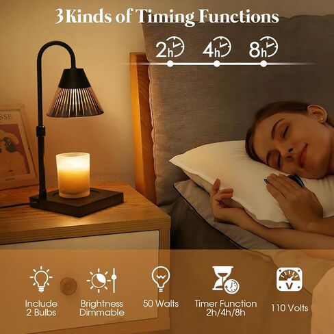Flower Candle Warmer Lamp with Timer: 2H/4H/8H Timer Adjustable Height with 2 Bulbs - Dimmable Wax Melt Warmer for Home Decor in Saudi Arabia