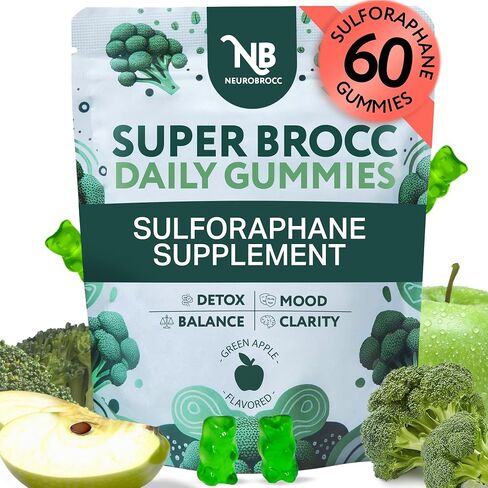 NeuroBrocc Sulforaphane Supplement Gummies - Potent Broccoli Sprout Extract Supplement - 60 Vegan Friendly Green Apple Flavor Gummies in Saudi Arabia