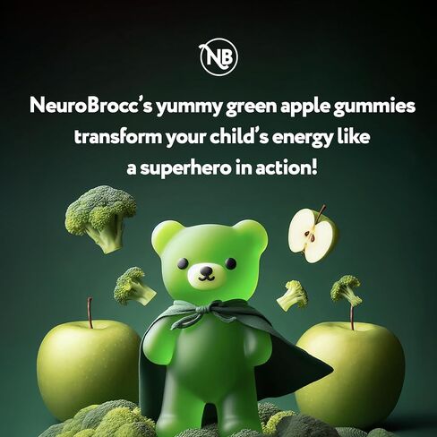 NeuroBrocc Sulforaphane Supplement Gummies - Potent Broccoli Sprout Extract Supplement - 60 Vegan Friendly Green Apple Flavor Gummies in Saudi Arabia