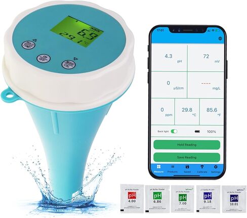 جهاز اختبار مياه حمام السباحة 6 في 1 بتقنية البلوتوث EC/الملوحة/الأس الهيدروجيني/ORP/درجة الحرارة/مقياس الكلور جهاز قياس المياه اللاسلكي العائم الذكي لمراقبة حمام السباحة لحمامات السباحة ومنتجعات السباحة in Saudi Arabia
