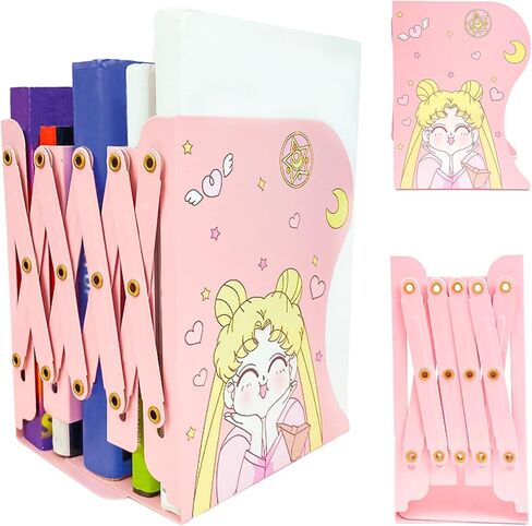 BelugaDesign Cat Moon Bookends | Anime Cute Magical Kawaii Pink Yellow White Pastel Clouds Cherry Blossoms Decorative Book Holder Stopper for Women Home Office Desk Bookshelf | Metal Hollow Decor in Saudi Arabia