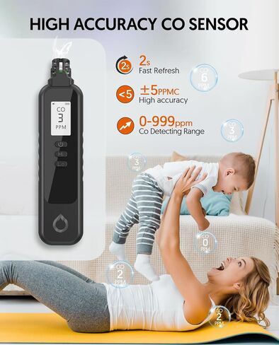 Carbon Monoxide Detectors Portable CO Detector Battery Powered, Handheld Carbon Monoxide Monitor Alarm Detector with LCD Display for Home/Outdoor/Travel (Batteries Included) (Black) in Saudi Arabia