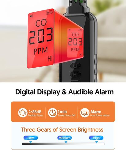 Carbon Monoxide Detectors Portable CO Detector Battery Powered, Handheld Carbon Monoxide Monitor Alarm Detector with LCD Display for Home/Outdoor/Travel (Batteries Included) (Black) in Saudi Arabia