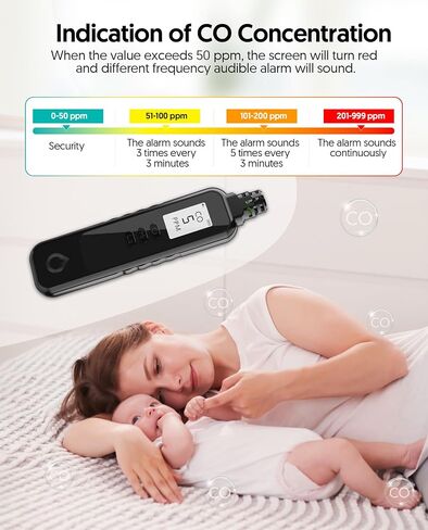 Carbon Monoxide Detectors Portable CO Detector Battery Powered, Handheld Carbon Monoxide Monitor Alarm Detector with LCD Display for Home/Outdoor/Travel (Batteries Included) (Black) in Saudi Arabia