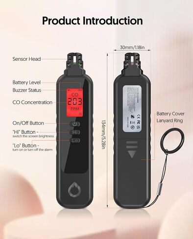 Carbon Monoxide Detectors Portable CO Detector Battery Powered, Handheld Carbon Monoxide Monitor Alarm Detector with LCD Display for Home/Outdoor/Travel (Batteries Included) (Black) in Saudi Arabia