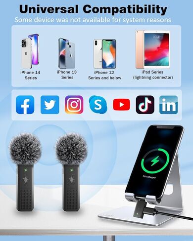 2 Pack Wireless Microphone for Android & iPhone 15, Wireless Lavalier Microphone with 3 Level Noise Reduction, Clip On Microphone for Video Recording, YouTube, TikTok, Vlog, Podcast, Interview in Kuwait