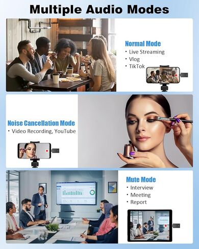 2 Pack Wireless Microphone for Android & iPhone 15, Wireless Lavalier Microphone with 3 Level Noise Reduction, Clip On Microphone for Video Recording, YouTube, TikTok, Vlog, Podcast, Interview in Kuwait