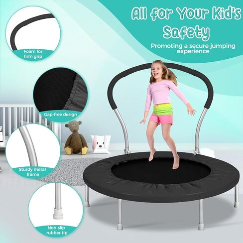 36 Inch Mini Trampoline for Kids, Indoor Toddler Trampoline with Handle, Child Small Rebounder Trampoline for Indoor and Outdoor Use, Pink in Saudi Arabia