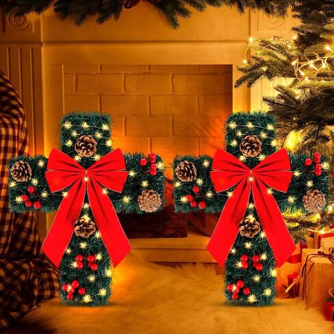 2 حزمة من زينة عيد الميلاد، أكاليل عيد الميلاد المتقاطعة مع الضوء، زخارف عيد الميلاد DIY لعطلة الشتاء وعيد الميلاد وحفلات رأس السنة وديكورات داخلية وخارجية (البطارية غير متضمنة) in Saudi Arabia