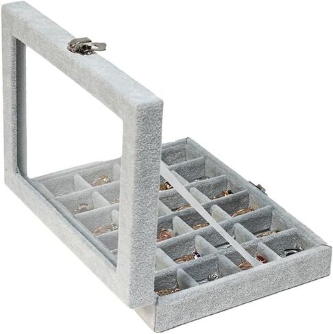 Earrings Organizer Jewelry Case Earrings Storage Tray Earrings Box Velvet Small Jewelry Box for Girls Women (Grey) in Saudi Arabia